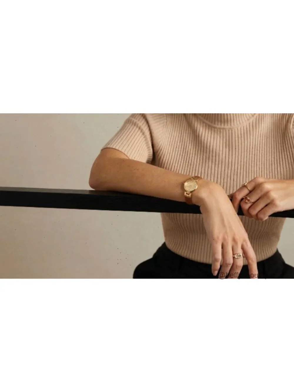 Women's Minimalist Quartz Watch with Leather Strap, 25mm Gold Dial